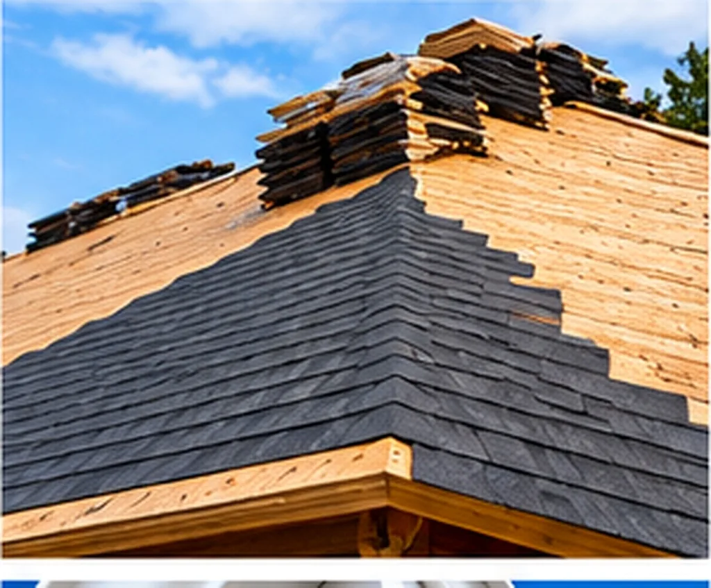 Roof underlayment partly covered by newly installed shingle courses during a re-roof